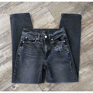 AMERICAN EAGLE Black Stretch Super High Rise Ankle Straight Jean Size 00 / 24/25